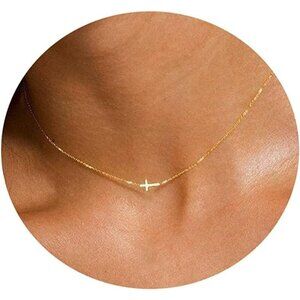 ⚡18K Gold Plated CZ Diamond Cross Women Stainless Steel Faith Pendant Necklace